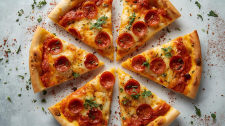 Slices of pizza with mozzarella cheese and tomato sauceの素材