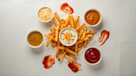 French fries with ketchupnnaise and mayonnaiseの素材