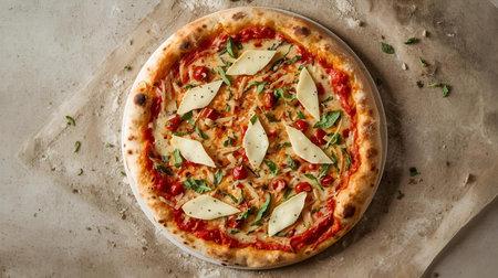 Pizza margherita with mozzarella, tomatoes and parsleyの素材