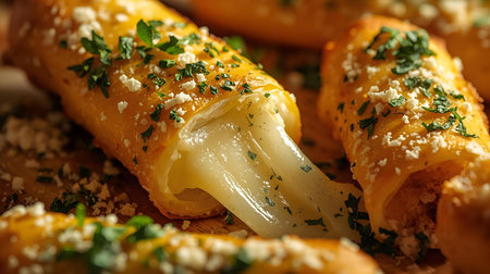 Baked cannelloni with cheese and parsley, closeupの素材