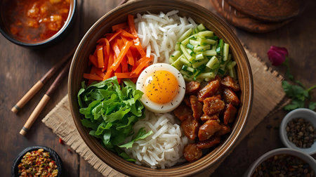 Bibimbap - Korean rice noodles with pork, egg and vegetablesの素材