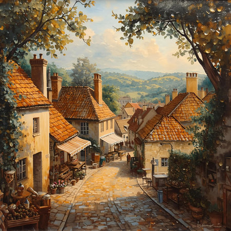 Digital painting of a street in the old town of Tallinn, Estoniaの素材