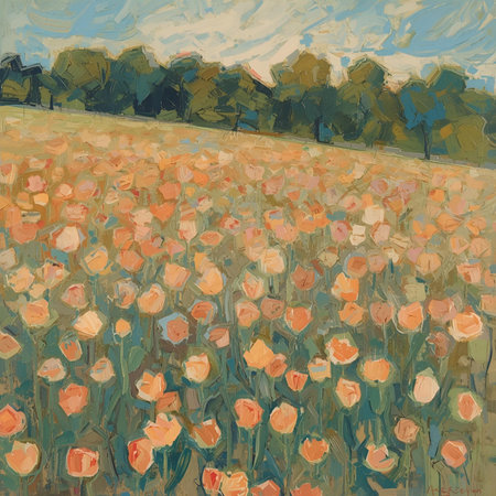 poppies in the meadow on a sunny day, digital paintingの素材