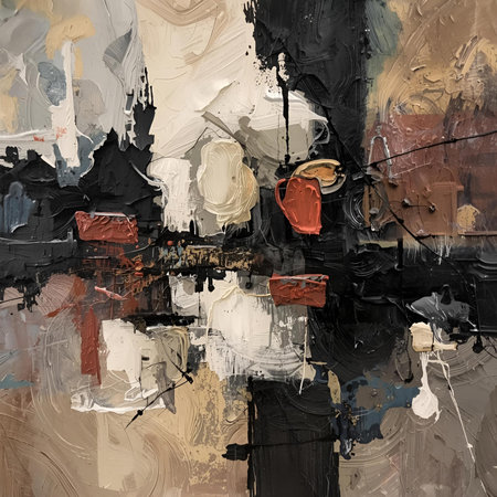 abstract oil painting on canvas, black, white and brown colorsの素材