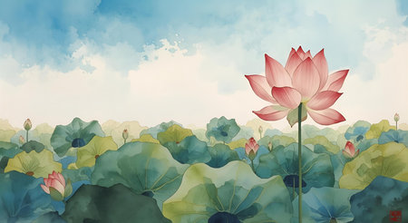 Lotus flower in watercolor style. Vector illustration for your design.の素材