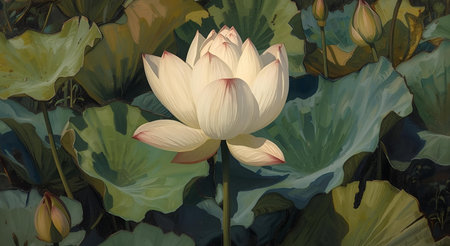Beautiful lotus flower blooming in the pond. Digital painting.の素材