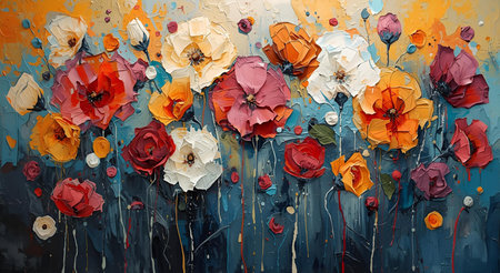 poppy flowers on a grunge background, abstract painting, oil paintingの素材