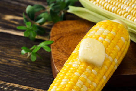 Boiled corn and butter on the cob