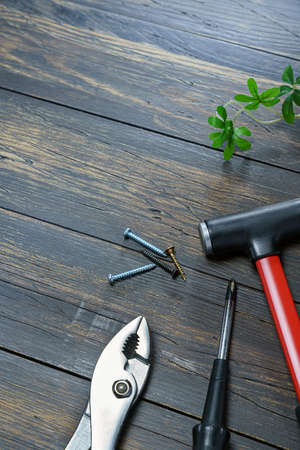 DIY tools placed on a wooden board