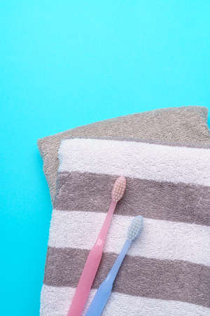 The toothbrushes and towelの写真素材