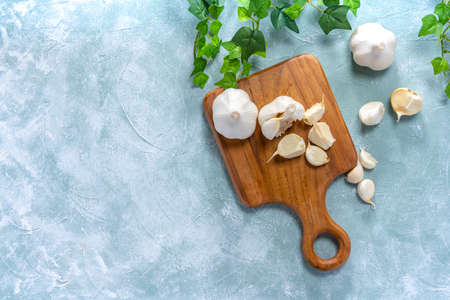 Fresh garlic on wooden table
