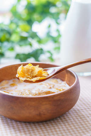 Healthy corn flakes with milk