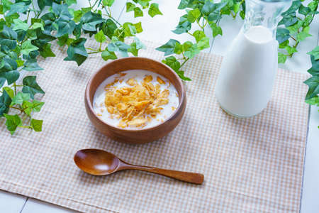 Healthy corn flakes with milk