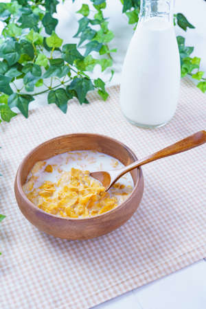 Healthy corn flakes with milk