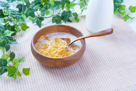 Healthy corn flakes with milk