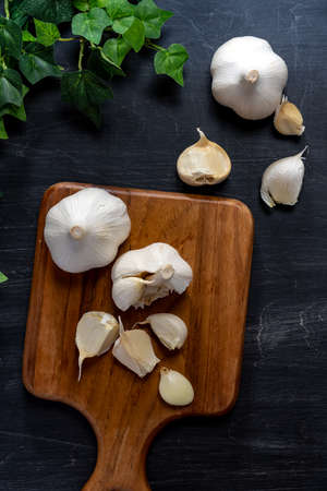 Fresh garlic on wooden table