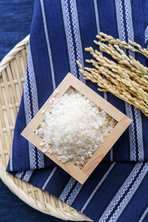 Japanese white rice, natural rice grain for background and textureの写真素材