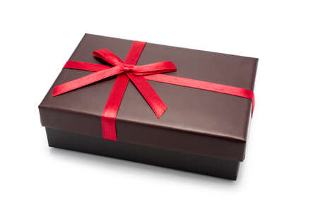 Gift box with ribbon on white backgroundの写真素材