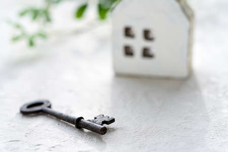 Vintage key on wooden backgroundの写真素材
