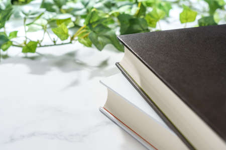 Hardback book on marble backgroundの写真素材