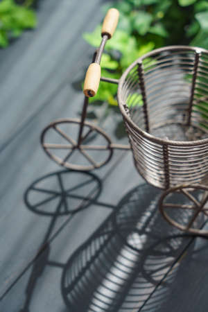 Bicycle accessories on wooden tableの写真素材