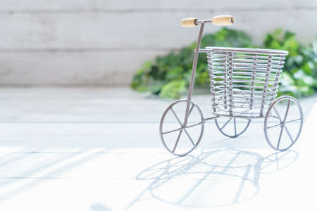 Bicycle accessories on wooden tableの写真素材