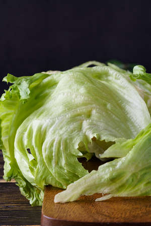 Fresh lettuce on wooden table