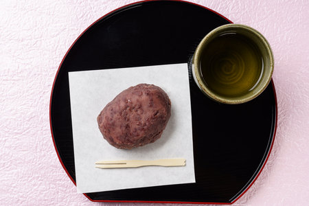 Pounded rice covered with bean paste, Japanese traditional sweet 'ohagi'の写真素材