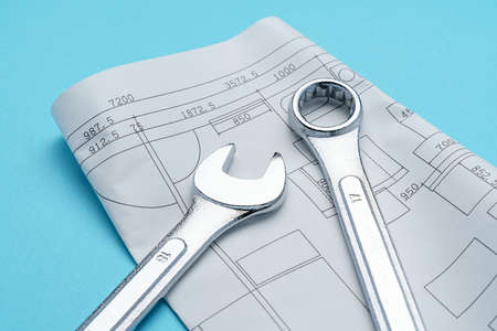 Spanners and wrenches, drawing on color background