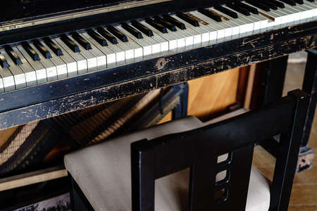 Old piano on abandoned Japanese elementary schoolの写真素材