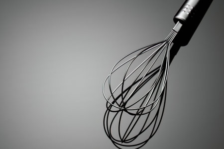 stainless whisk isolated on dark backgroundの写真素材