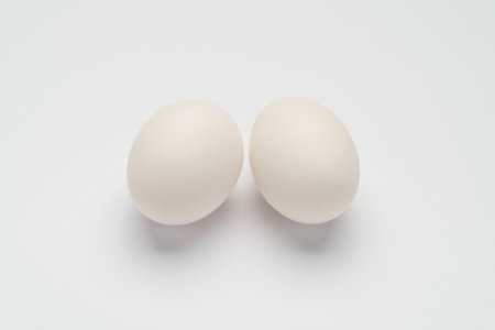 Fresh eggs on white backgroundの写真素材