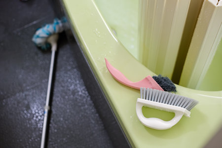 Cleaning the bath room at homeの写真素材