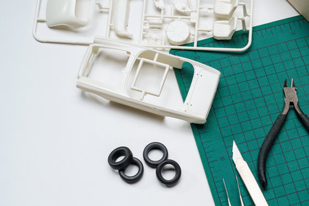 Plastic model of a car on white backgroundの写真素材