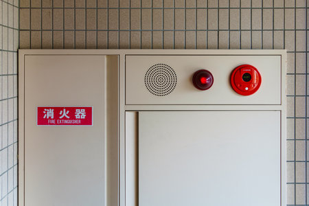 Fire alarm and fire extinguishing equipment (Fire alarm on the wall)の写真素材