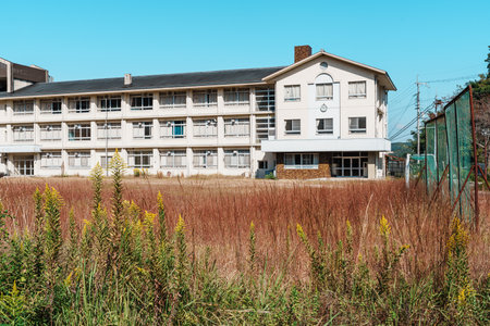 School building of an abandoned Japanese junior high schoolの写真素材