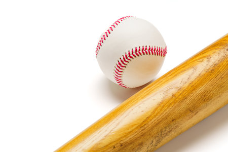 Baseball bat and ball isolated on white background
