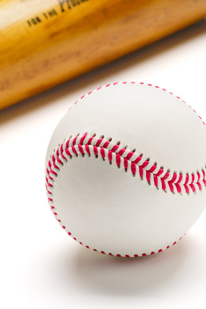 Baseball bat and ball isolated on white background