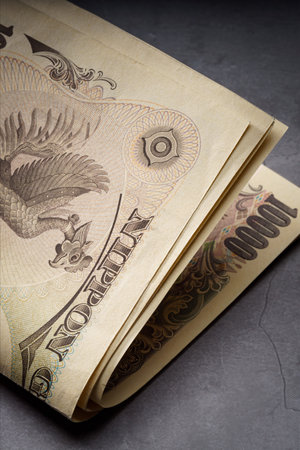 Japanese money on dark backgroundの写真素材