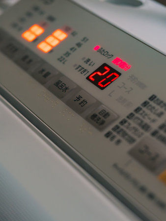 Control panel of washing machine in the laundry roomの写真素材
