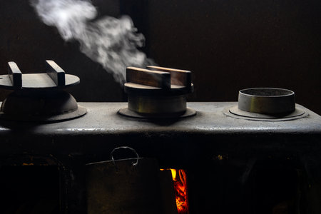 Retro Japanese Kamado Stove in Old Houseの写真素材