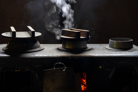 Retro Japanese Kamado Stove in Old Houseの写真素材