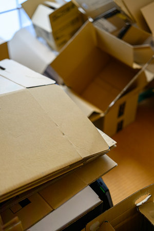 Pile of Empty Cardboard Boxes After Unpacking or Delivery