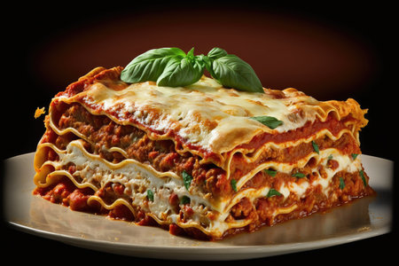 Tasty lasagna with bolognese sauce on a plateの素材