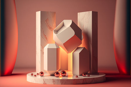 3d rendering abstract minimal geometric shapes. Glossy luxury podium for your design.の素材