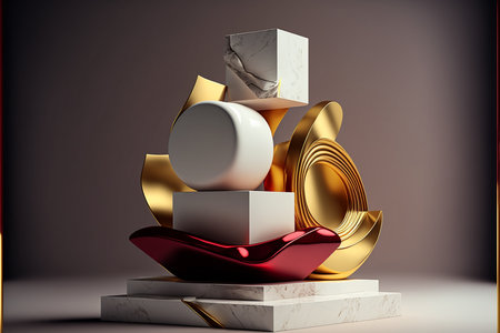 3d render of podium for product display with geometric shapes. Abstract background.の素材