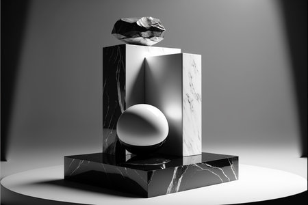 3d rendering of black and white marble pedestal for product displayの素材