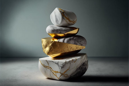 Stack of stones on the gray background. 3d render illustration.の素材