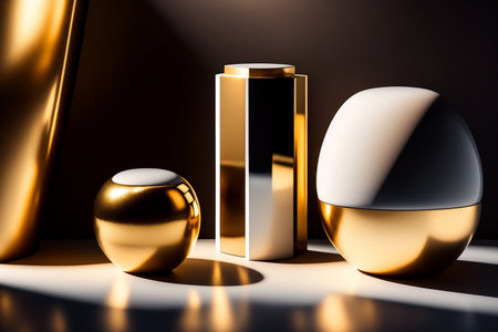 Golden and black perfume bottles on a dark background. 3d renderingの素材