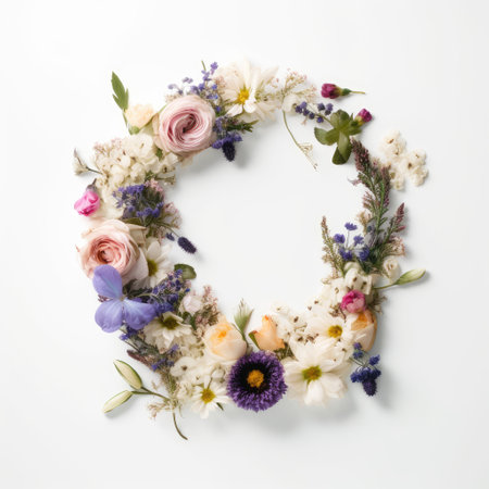 Handmade crocheted flowers in a basket on wooden background.の素材
